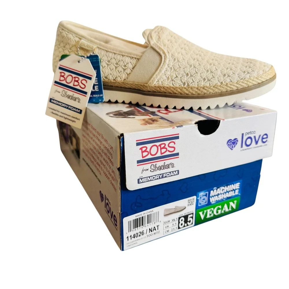 BOBS Skechers Flexpadrille Too Ritz Crochet Lace Espadrille Loafers Natural 8.5
